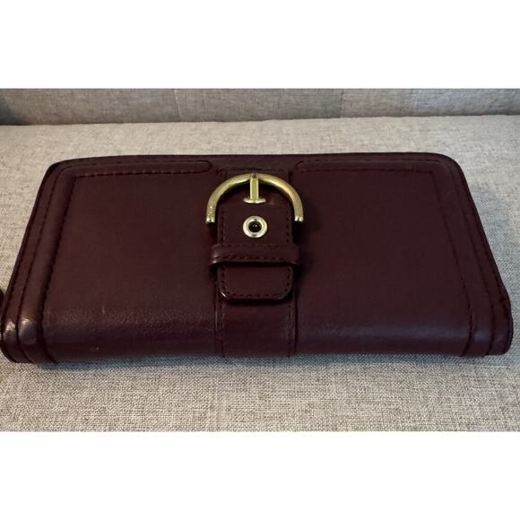 Coach Vintage Campbell Burgundy Leather Wallet Large Zip Gold - Picture 8 of 10